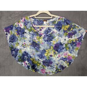 VTG Copper Key Blouse Womens Small Retro Poncho Style Floral